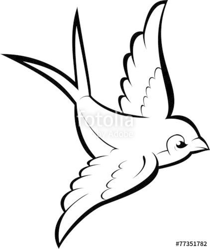422x500 Silhouette Flying Swallow. Vector Tattoo Illustration. Stock