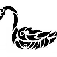 200x200 Elegant Black Curly Line Swan Tattoo Design