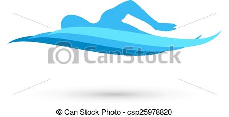 450x230 Freestyle Swimmer Silhouette With Water Pool Waves. Vector