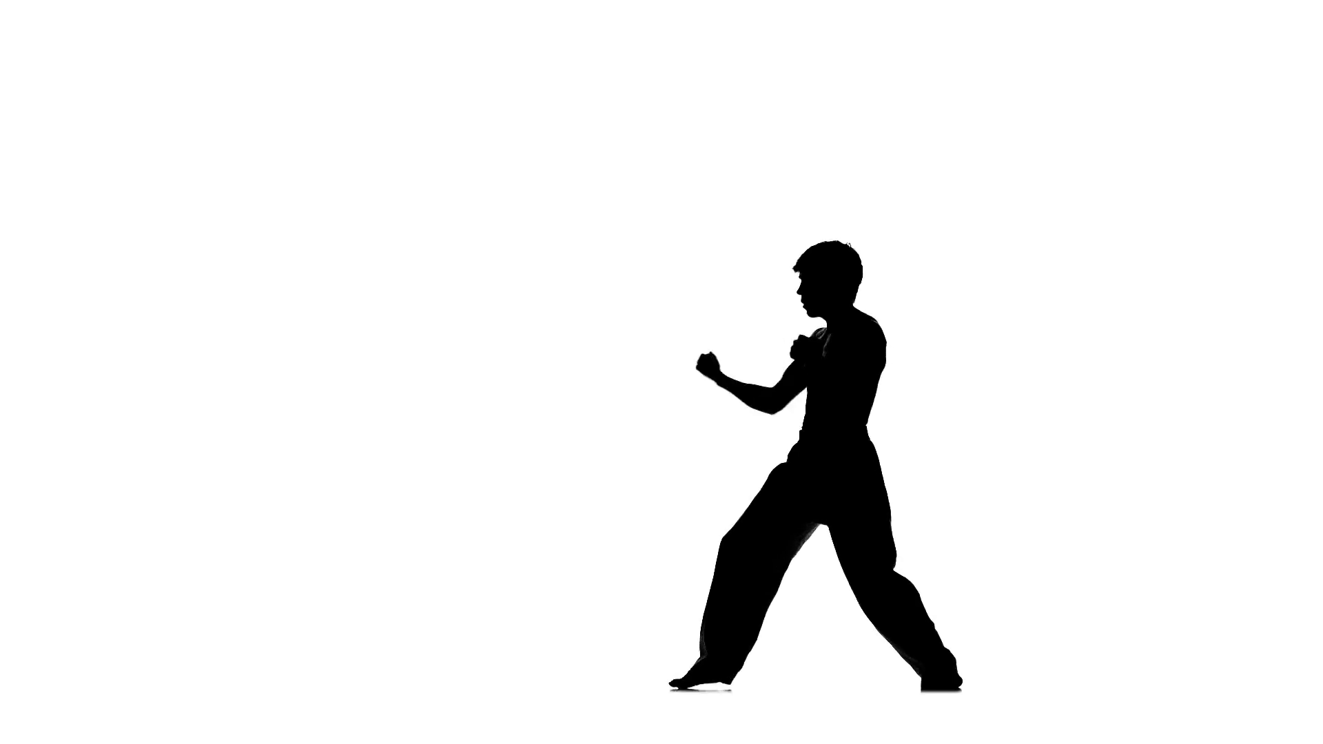 1920x1080 Young Boy Taekwondo Or Karate Over Pure White, Silhouette Stock