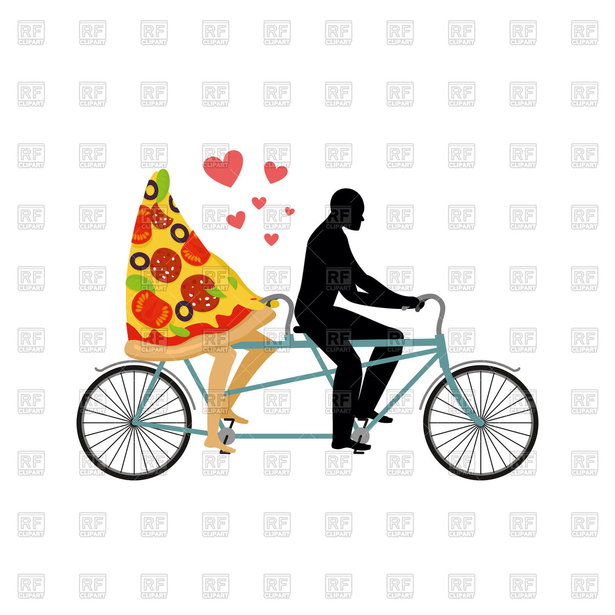 1200x1200 Pizza And Man On Tandem Royalty Free Vector Clip Art Image