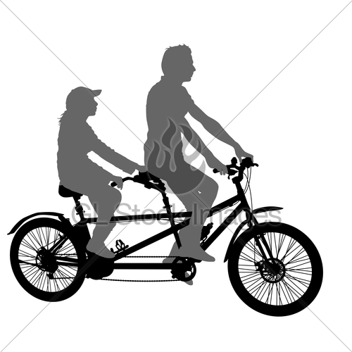 500x500 Silhouette Of Two Athletes On Tandem Bicycle On White Bac Gl