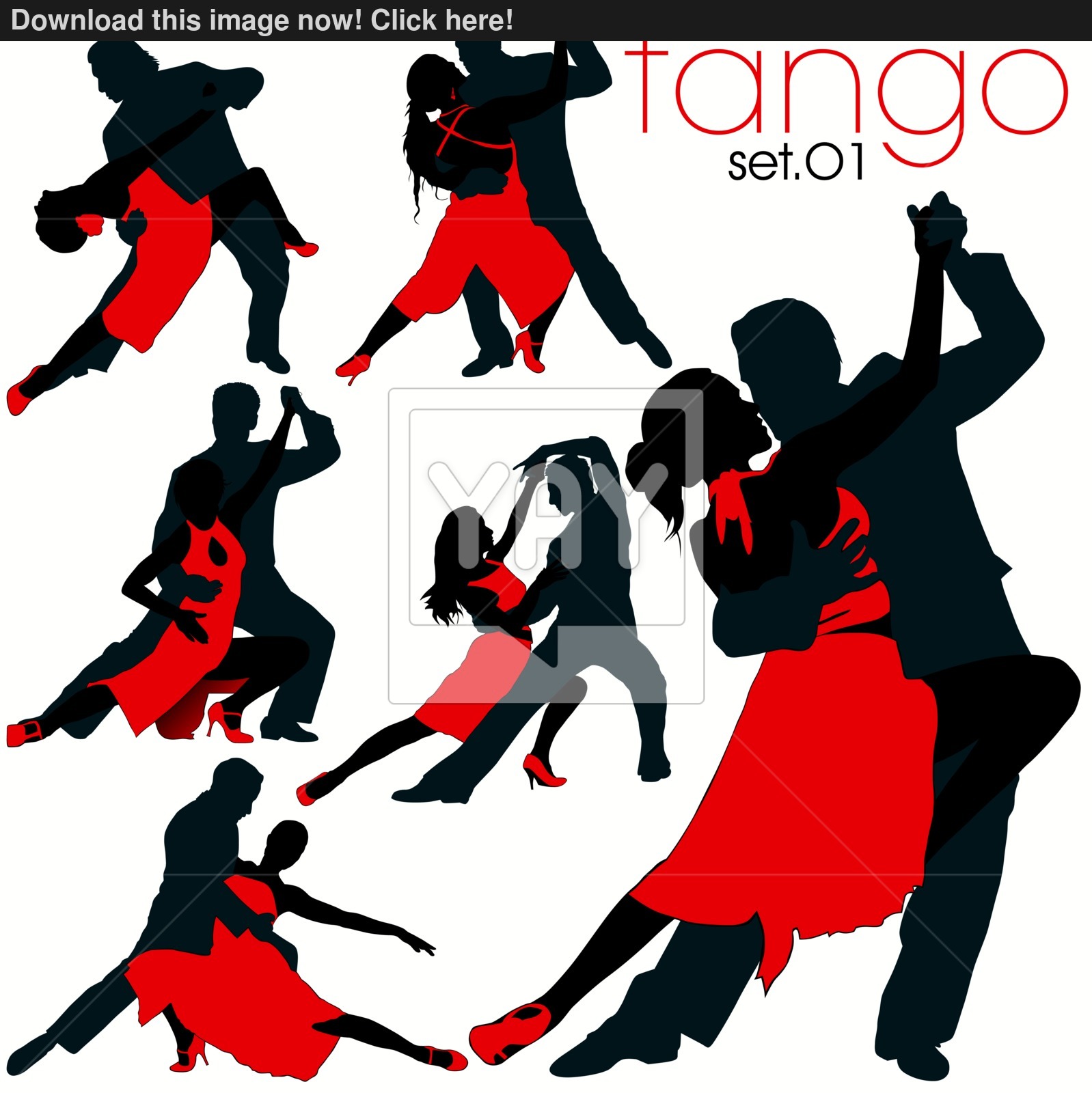 1598x1600 6 Tango Dancing Couples Silhouettes Set Vector