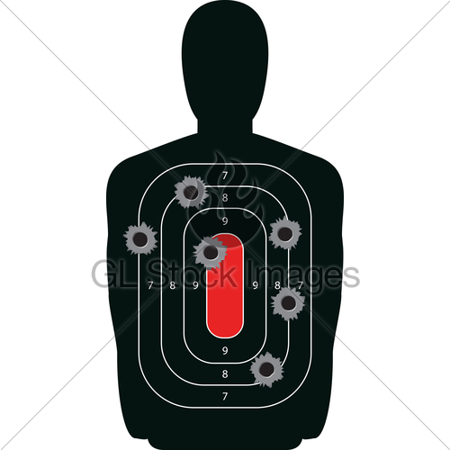 500x500 Silhouette Shooting Range Gun Target With Bullet Holes Gl Stock