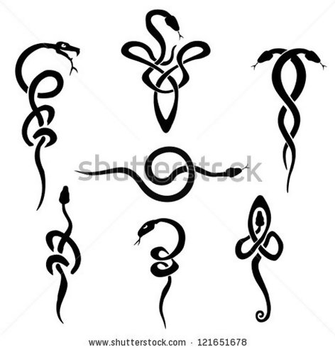 472x493 91d0 Vector Illustration Of Seven Tattoo Silhouettes Snakes