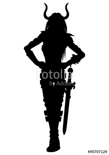 354x500 Woman Fantasy Warrior In Bull Horned Helmet With Sword Or