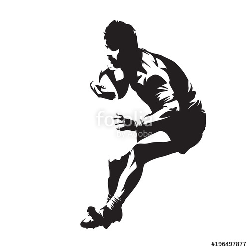 500x500 Rugby Player With Ball, Team Sport. Isolated Vector Silhouette