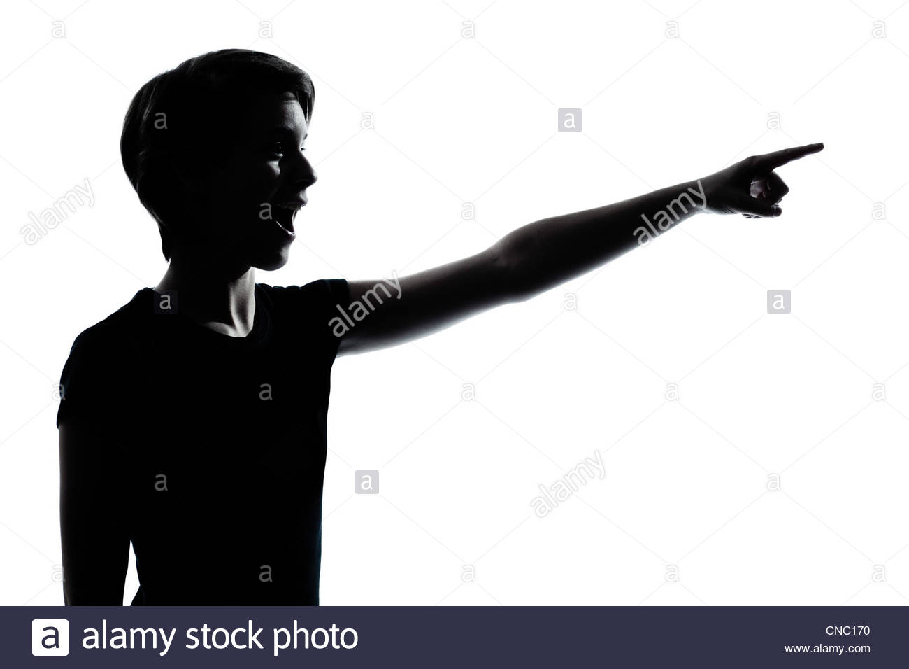 1300x956 One Caucasian Young Teenager Silhouette Boy Or Girl Pointing Stock