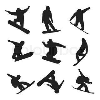 320x320 Twenty One Silhouette Of Skiers. Downhill Racing, A Snowboard