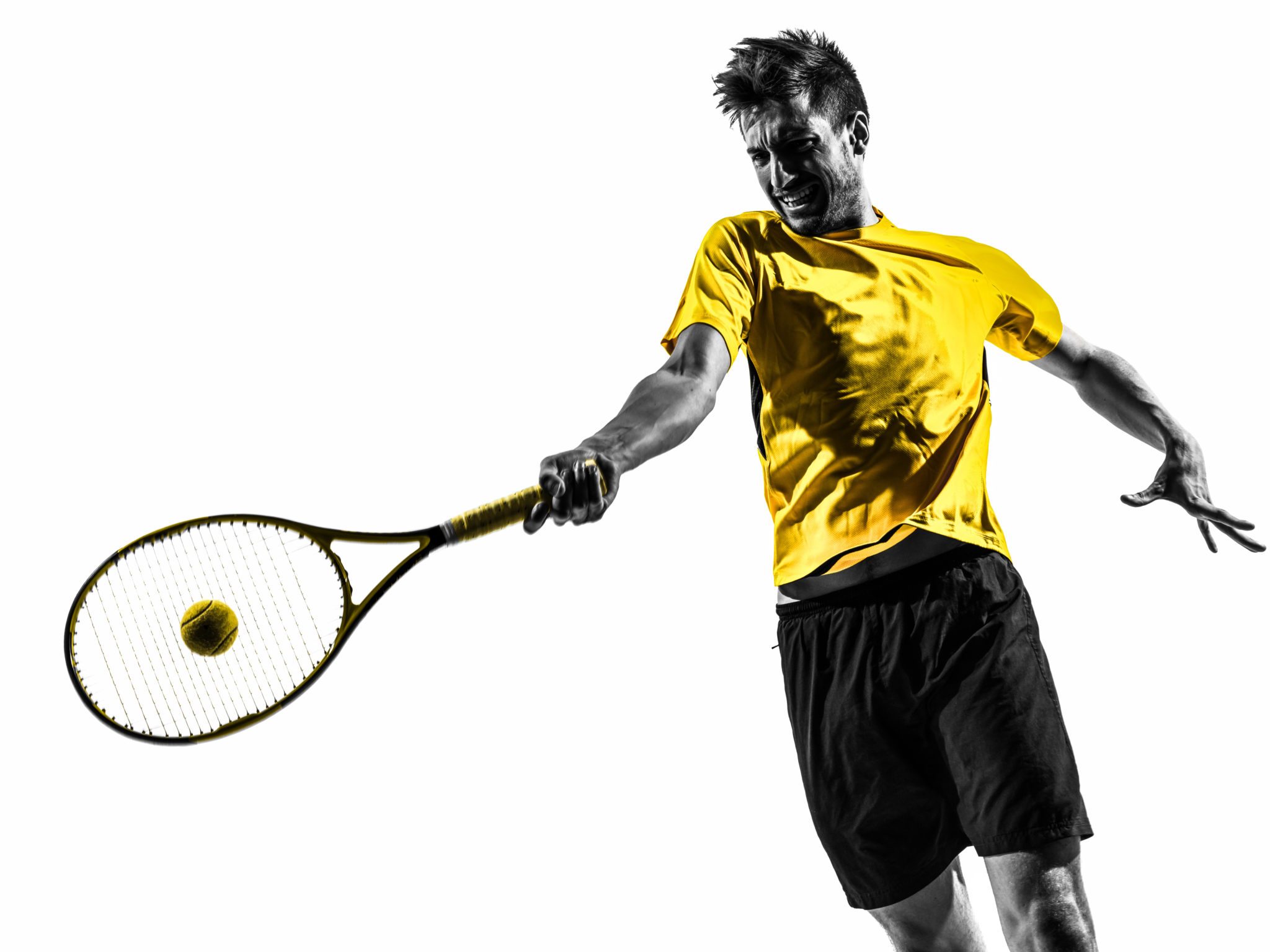 2048x1536 One Man Tennis Player Portrait In Silhouette On White Background