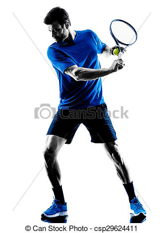 329x470 Man Silhouette Playing Tennis Player. One Caucasian Man Stock