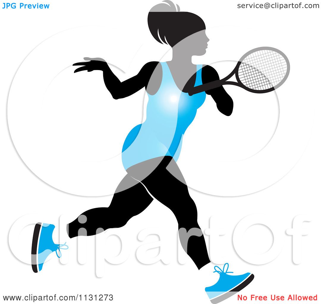 1080x1024 Clipart Of A Silhouetted Tennis Woman In A Blue Outfit