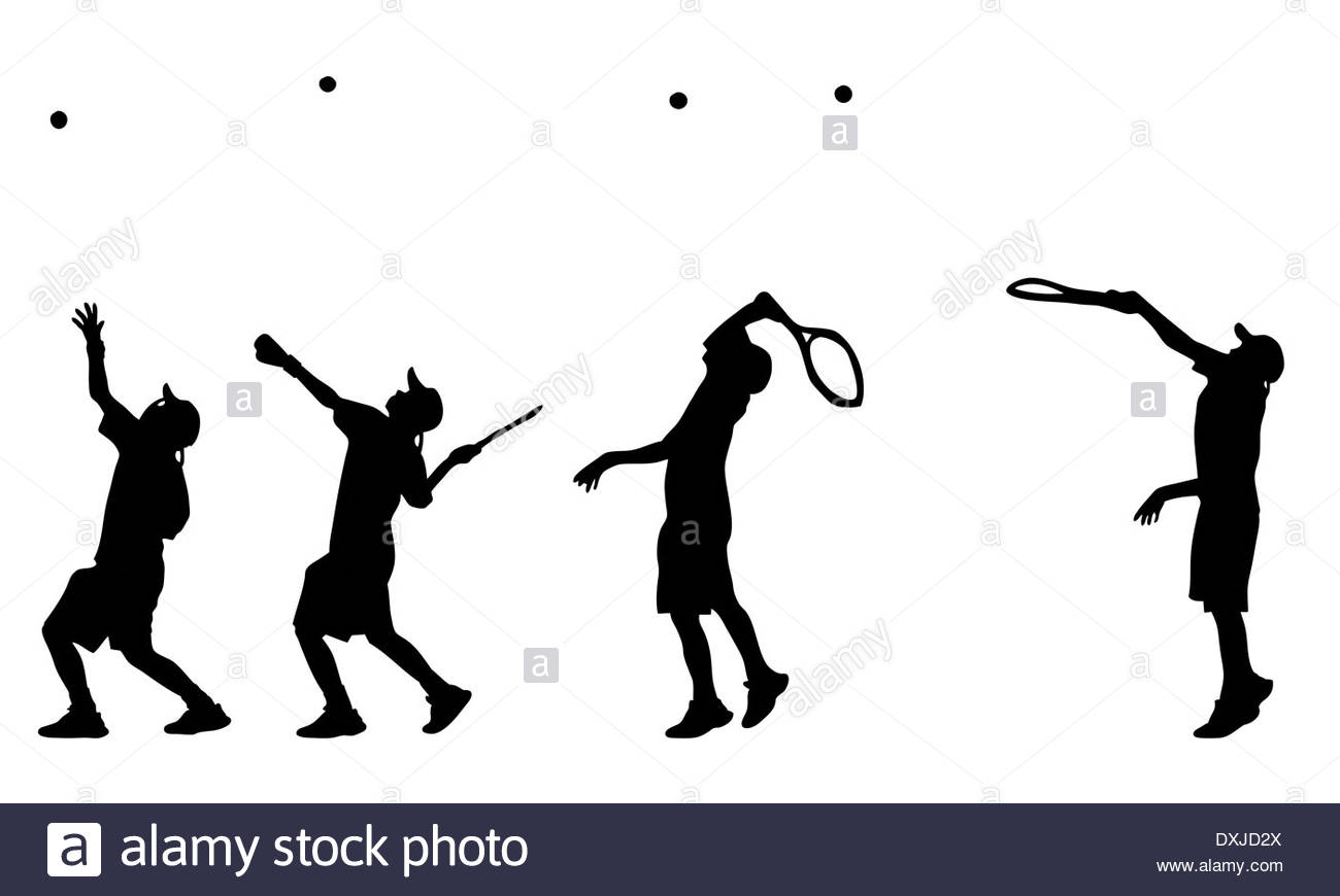 1300x870 Illustration Of Tennis Player Serve Silhouettes And Shadows Stock