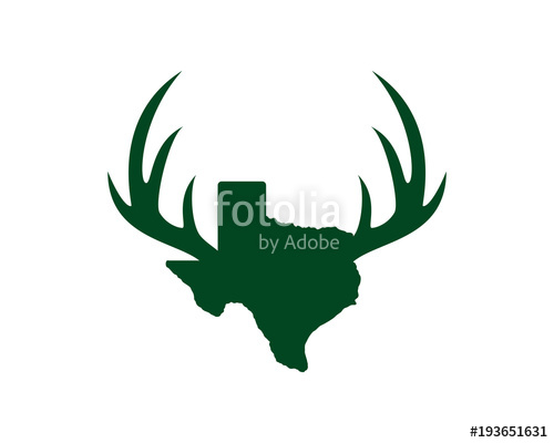 500x400 Texas Map With Antlers Of The Deer Symbol Logo Vector Stock Image