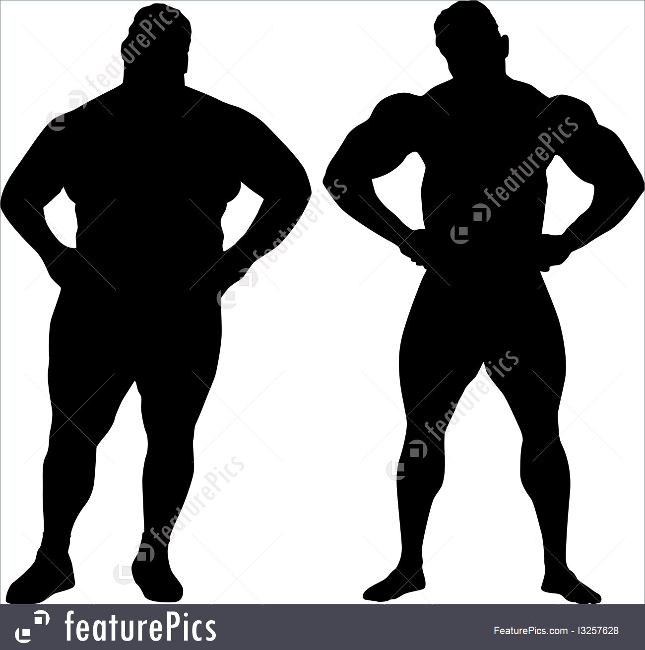 1300x1310 Silhouettes Of Bodybuilder And Fat Man Illustration