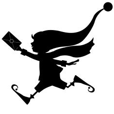 235x235 Silhouette Of Runing Christmas Elf With Letter Vector Art