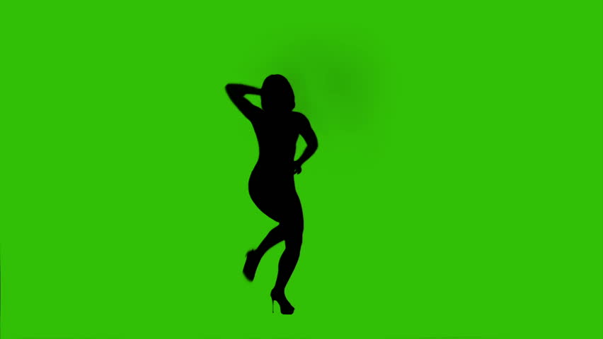852x480 Silhouette Of Dancing Female On A Green Background. High Heels