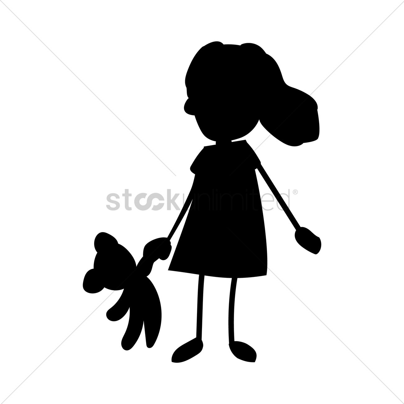 1300x1300 Silhouette Of Girl Holding Toy Vector Image