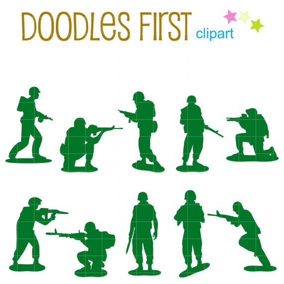 570x570 Little Army Men Silhouette Digital Clip Art For Scrapbooking Card
