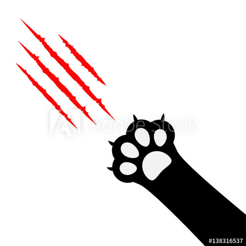 500x500 Black Cat Paw Print Leg Foot. Bloody Claws Scratching Animal Red
