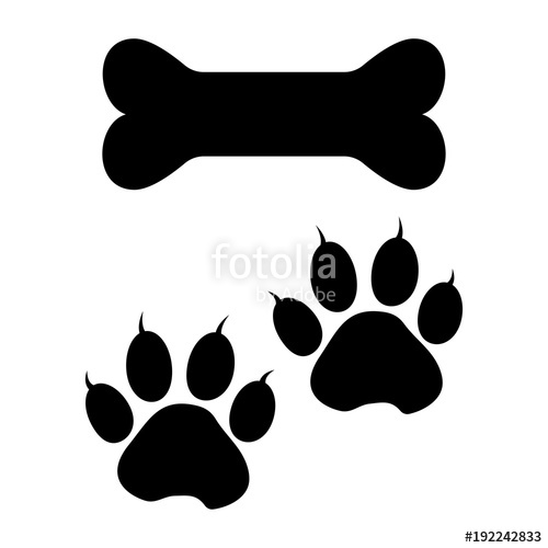500x500 Bone And Dog Paw Track. Black Silhouette. Vector Illustration