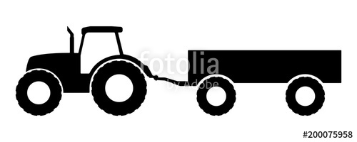 500x200 Silhouette Of A Tractor With A Trailer. Stock Image And Royalty