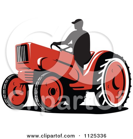 450x470 Clipart Of A Silhouetted Retro Farmer On A Tractor