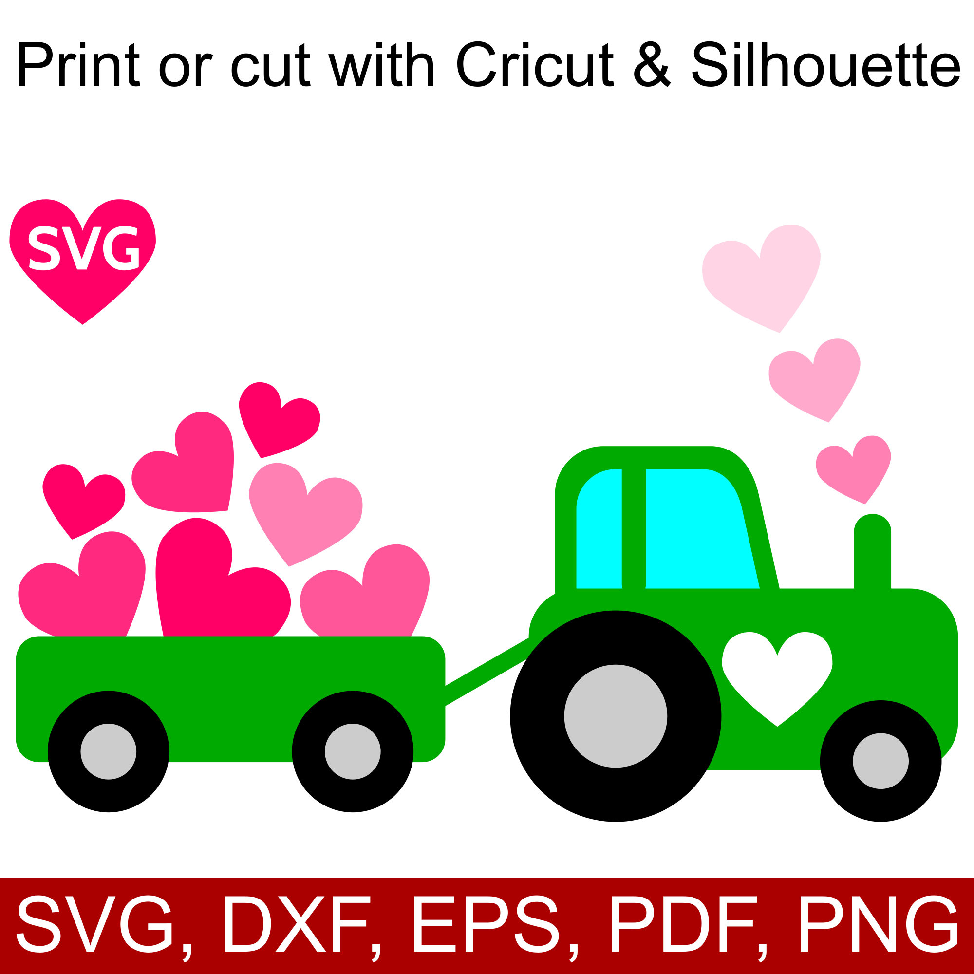 2000x2000 A Cute Love Tractor With Hearts Svg Design For Valentine's Day