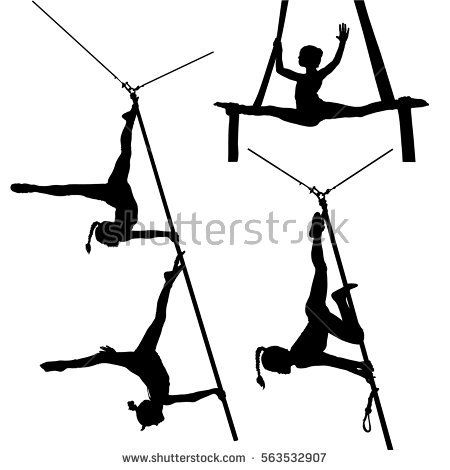 450x470 Collection Of Black Silhouettes Of Air Gymnasts On Canvas. Aerial