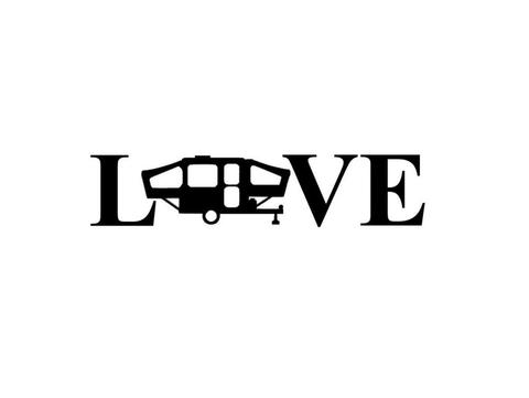 480x361 Vinyl Decal, Popup Camper Trailer Silhouette Love Vinyl Decal
