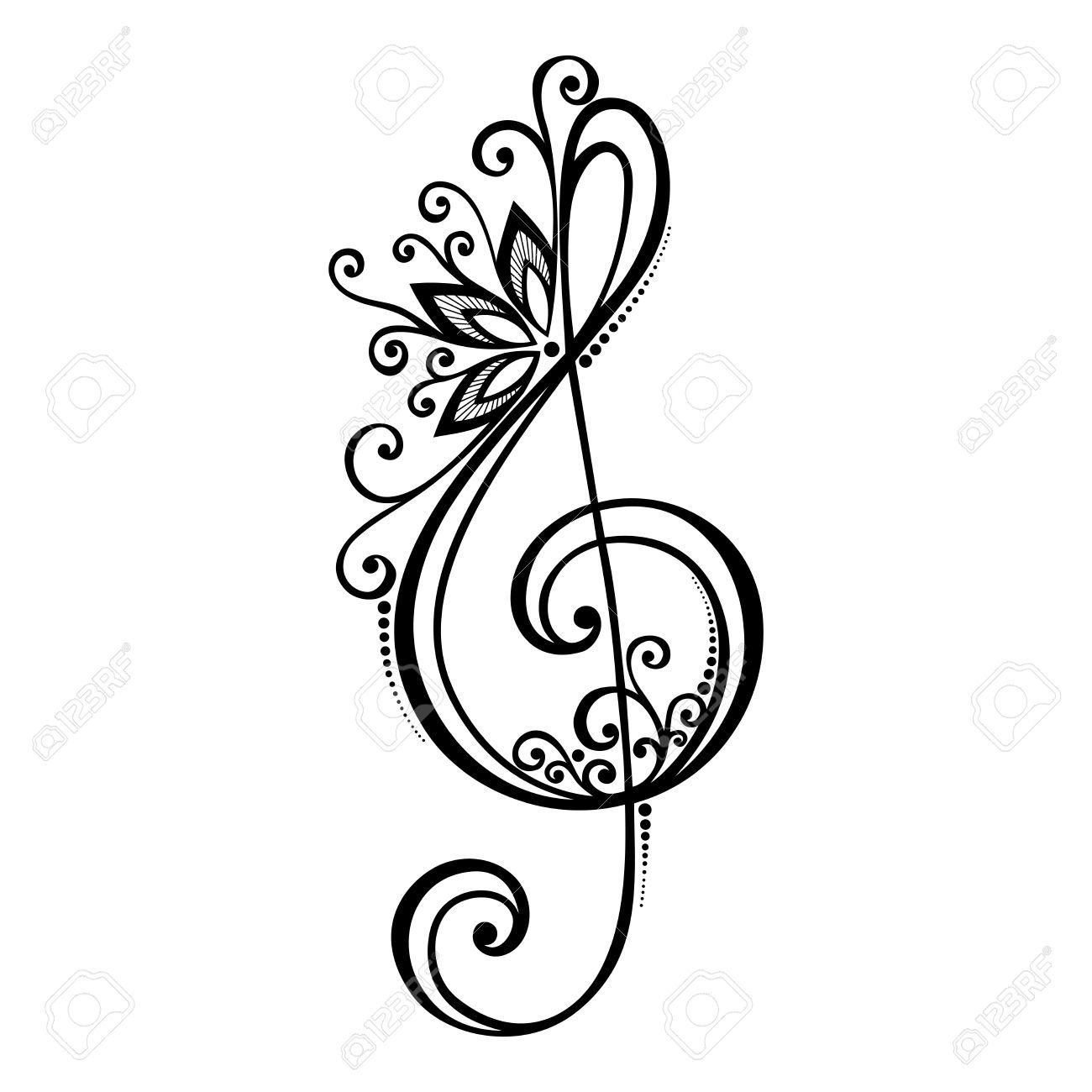 1300x1300 Floral Treble Clef Tattoos