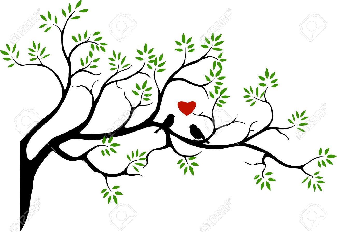 1300x898 Tree Silhouette With Bird Love Couple Royalty Free Cliparts