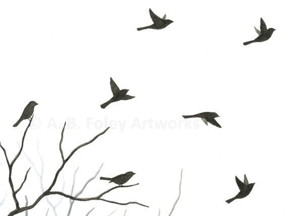 570x427 Original Watercolor Bird Painting Flying Birds By Abfoleyartworks
