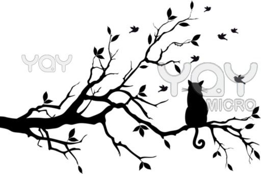 512x341 Cat On Tree, Vector Silhouettes Tree Silhouettes