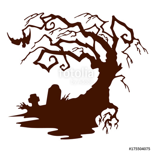500x500 Halloween, Silhouette Scary Tree Without Leaves, On White