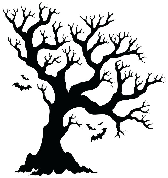 662x700 Black Halloween Tree Silhouette Tree With Bats Vinyl Wall Mural