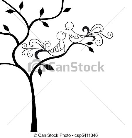 450x469 Silhouette Tree With Two Love Birds Clip Art Vector