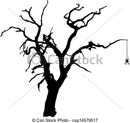 450x426 Spooky Vector Tree With Spider. Vector Silhouette Of A Vector