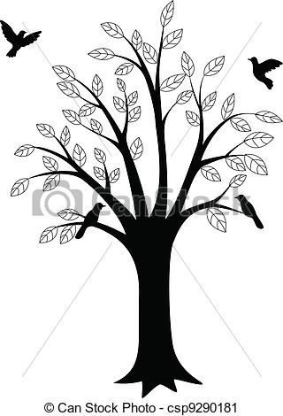 320x470 Tree Silhouette And Bird Vector Clip Art