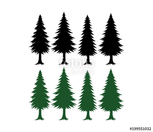 500x429 Pine Tree Silhouette Set Vector Template Green And Black Stock