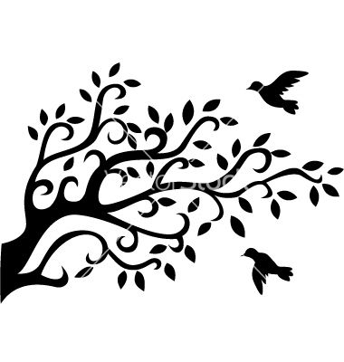380x400 Logo Tree Silhouette With Bird Vector. To Stencil Paint On A Bunch
