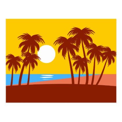 422x422 Palm Trees Silhouette And Tropical Sunset Postcard Palm Tree