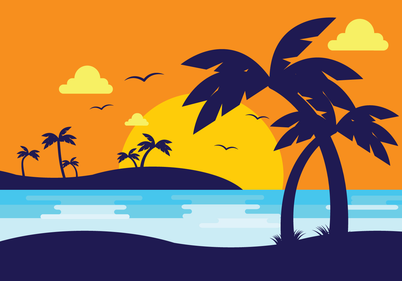 1400x980 Sunset Beach With Palm Silhouette