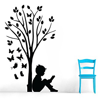 355x355 Buy Decor Kafe Decal Style Boy Reading Under Tree Amp Butterflies