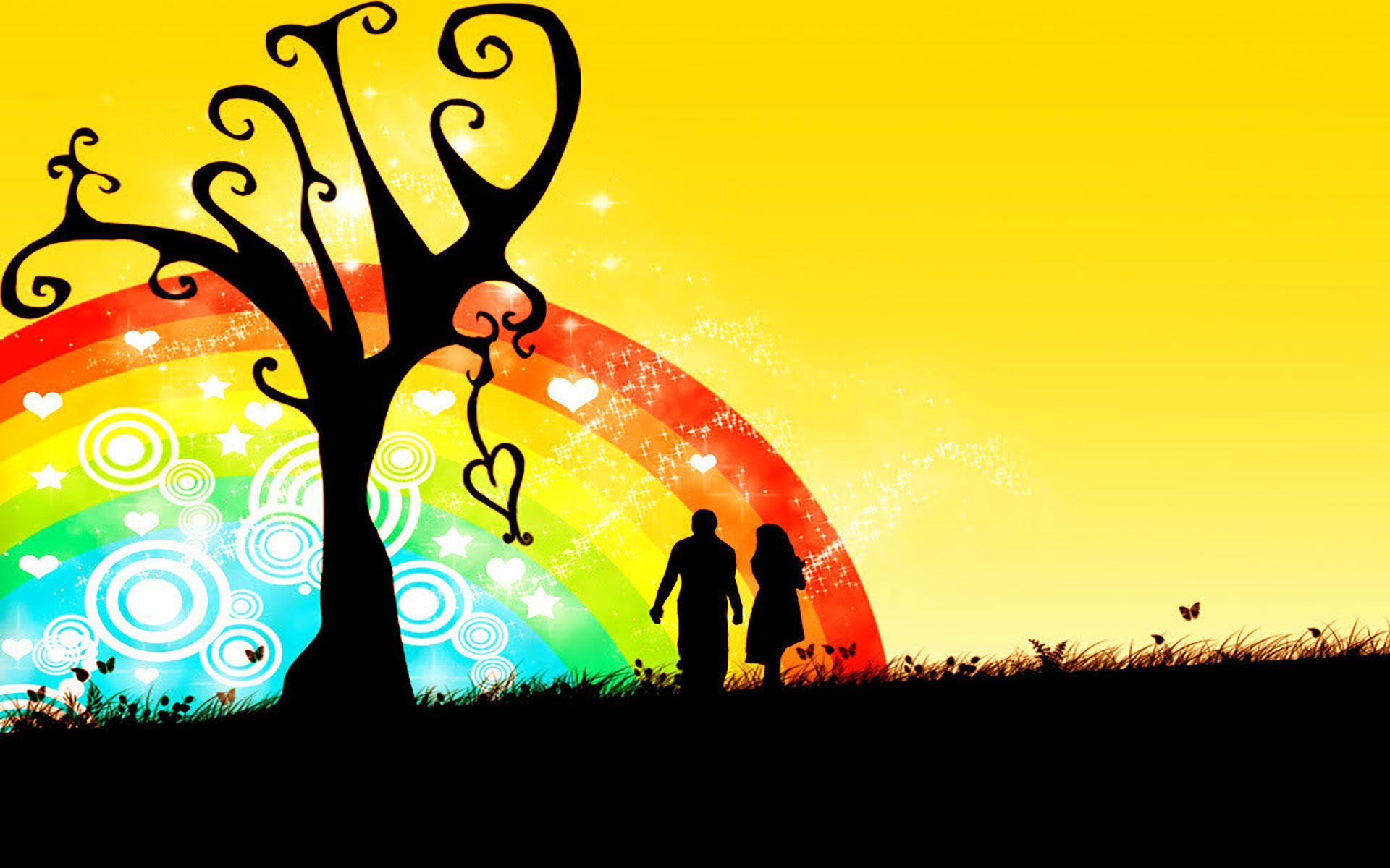 1920x1200 Rainbow Of Love Silhouette Vector Background Romantic Amp Sad