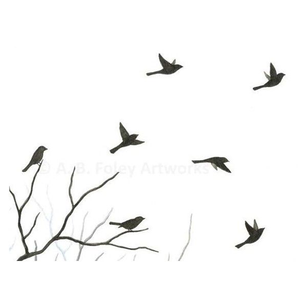 600x600 Original Watercolor Bird Painting, Flying Birds Silhouette, Tree