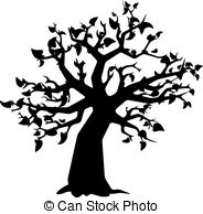 184x194 Tree With Leaves , Black Silhouette On White Background . Vector