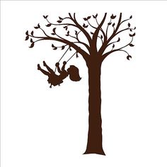 236x236 Silhouette Children Playing Tree Swing Digital Download Or Iron