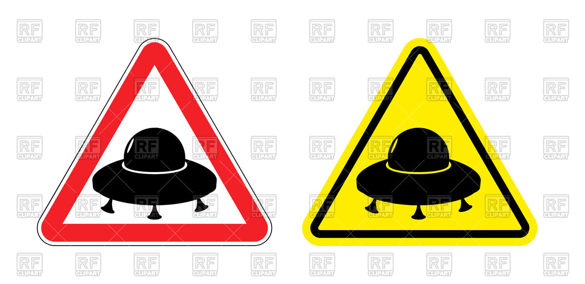 1200x584 Triangular Warning Sign With Silhouette Of Ufo Royalty Free Vector