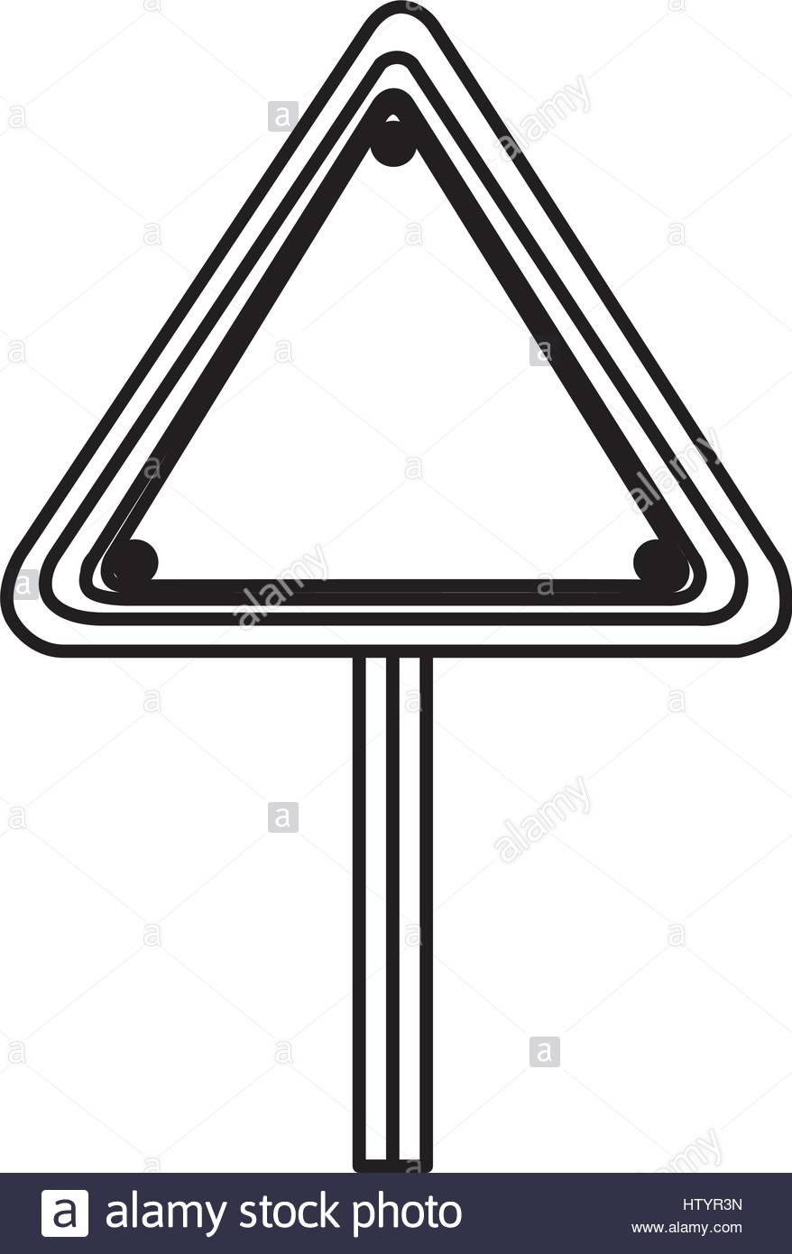 878x1390 Silhouette Triangle Shape Traffic Sign With Base Pole Stock Vector